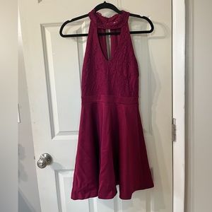 Francescas a-symmetrical lace top dress burgundy size small